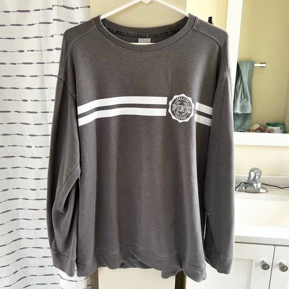 PINK Victoria's Secret Tops - PINK crewneck sweatshirt varsity sweater logo victorias secret sweater gray grey